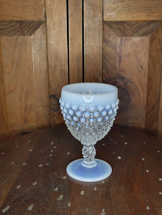 Opalescent Hobnail Goblet - Blue White Opal Glass - Picture 6 of 10